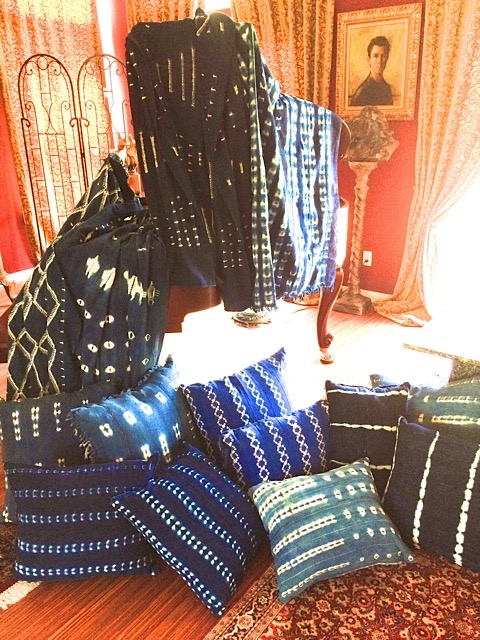 Vintage Indigo Pillows, Shawls and Throws<br> 
Fabrics from Burkina Faso, West Africa